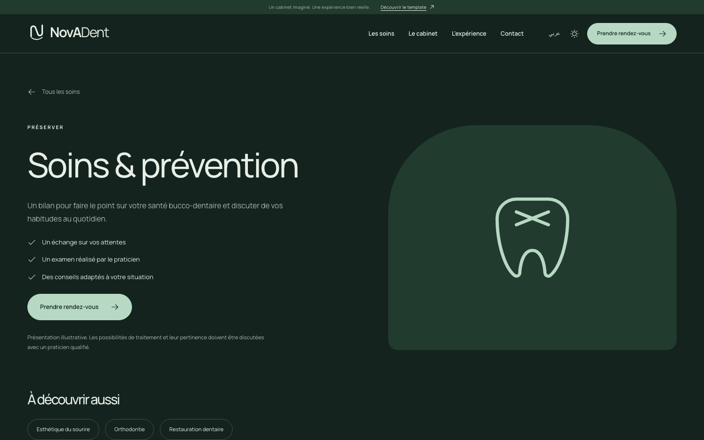 NovADent prevention and checkup treatment page with consultation details